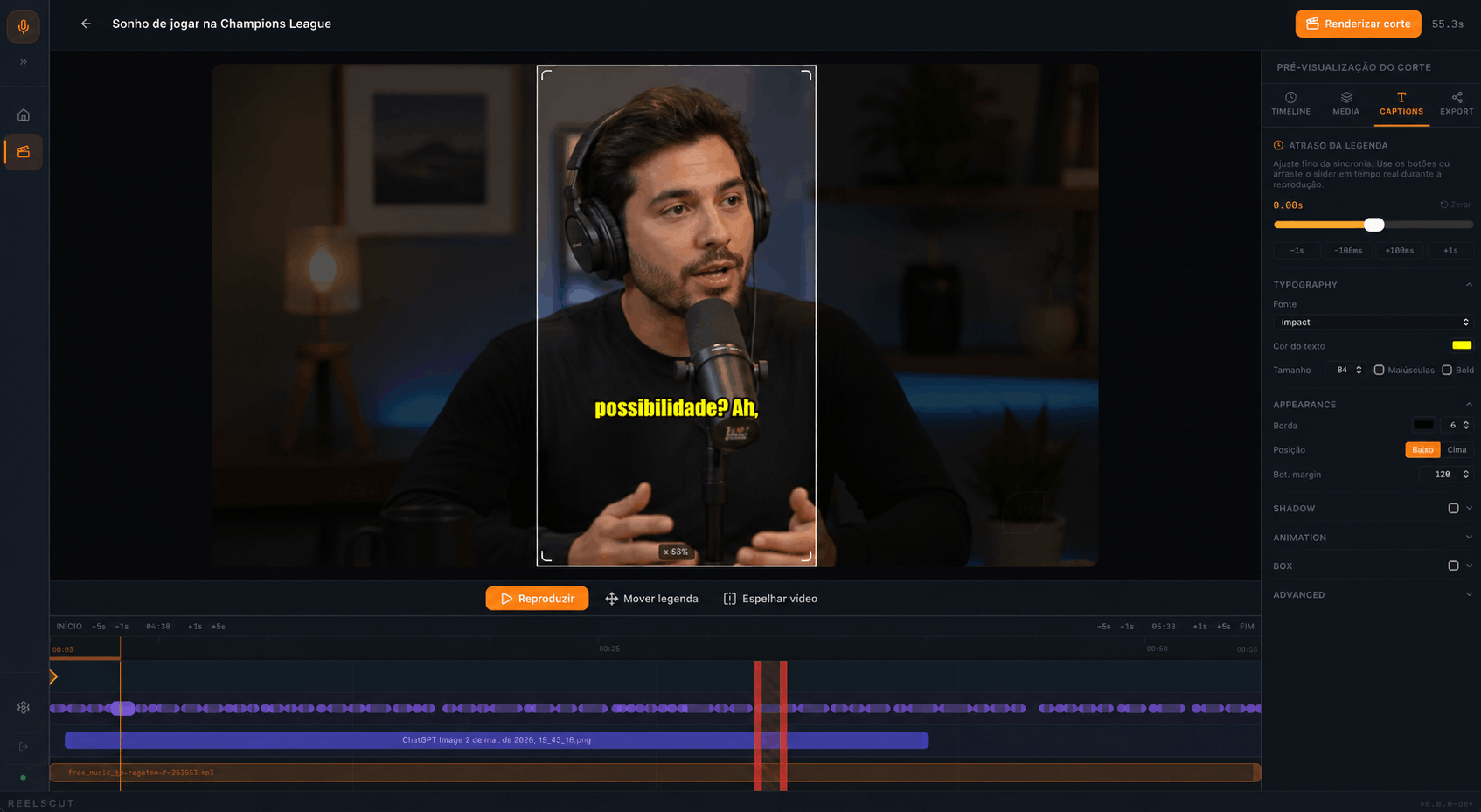 ReelsCut preview screen: timeline, video preview and AI-refined cut
